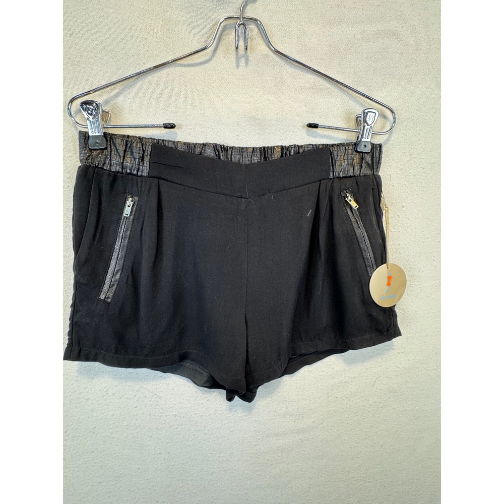 Pink Melo Shorts Black Faux Leather Trim Zipper Pockets Pleated Kids Large New
